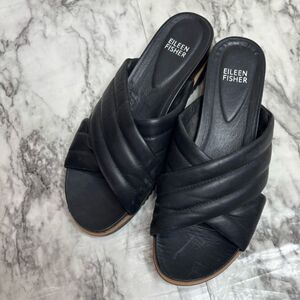 Eileen Fisher Black Slide On sandals shoes size 7